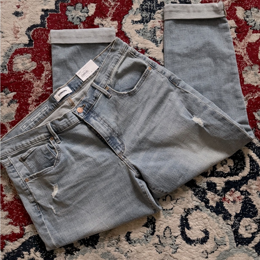 Brand New Sonoma Straight Cropped Cuffed Jeans Size 14